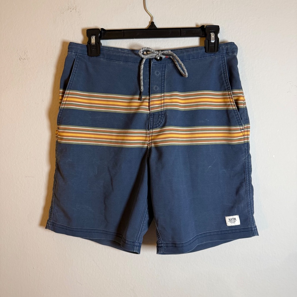 Katin Mens Navy Blue Striped Board Shorts Retro Surf Swim Trunks Size 29